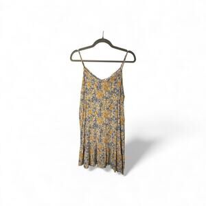 Wallflower Yellow Blue Floral Mini Dress Ruffle Hem Large